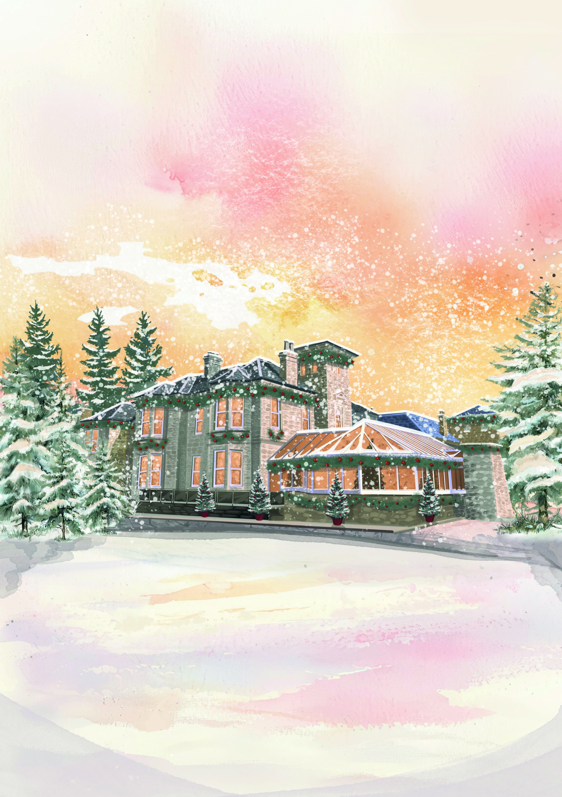 Fairfield House Hotel Christmas Illustration